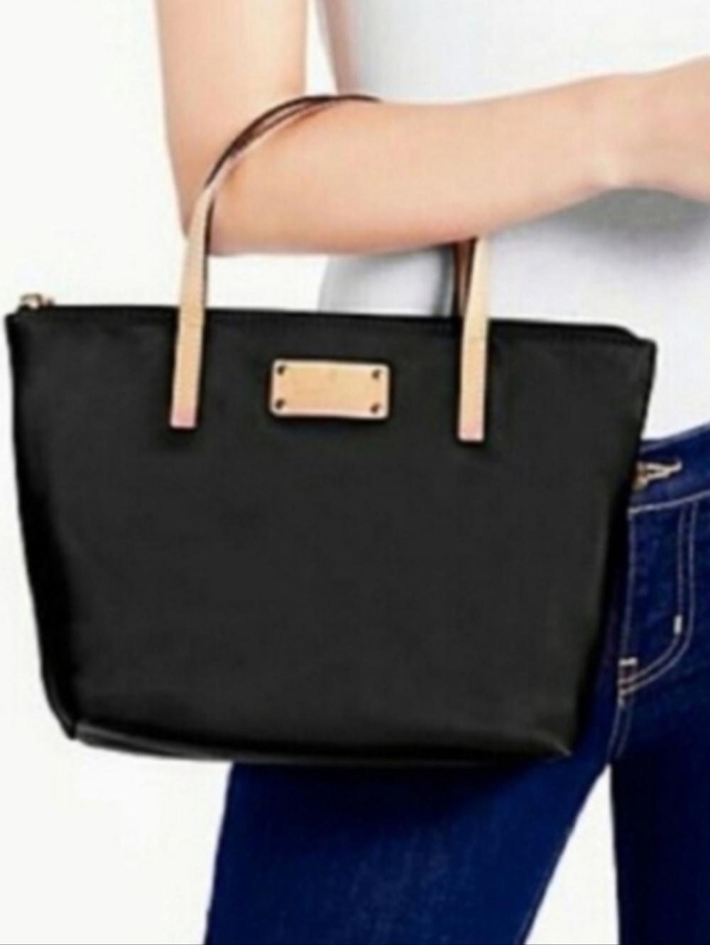 Kate Spade Kennedy Park Sophie Nylon Tote Black Leather Trim Hot Pink Lining